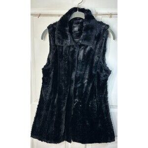 Women's Robert Louis Faux Fur Vest Size L Black Fully Lined Hook & Eye Closure